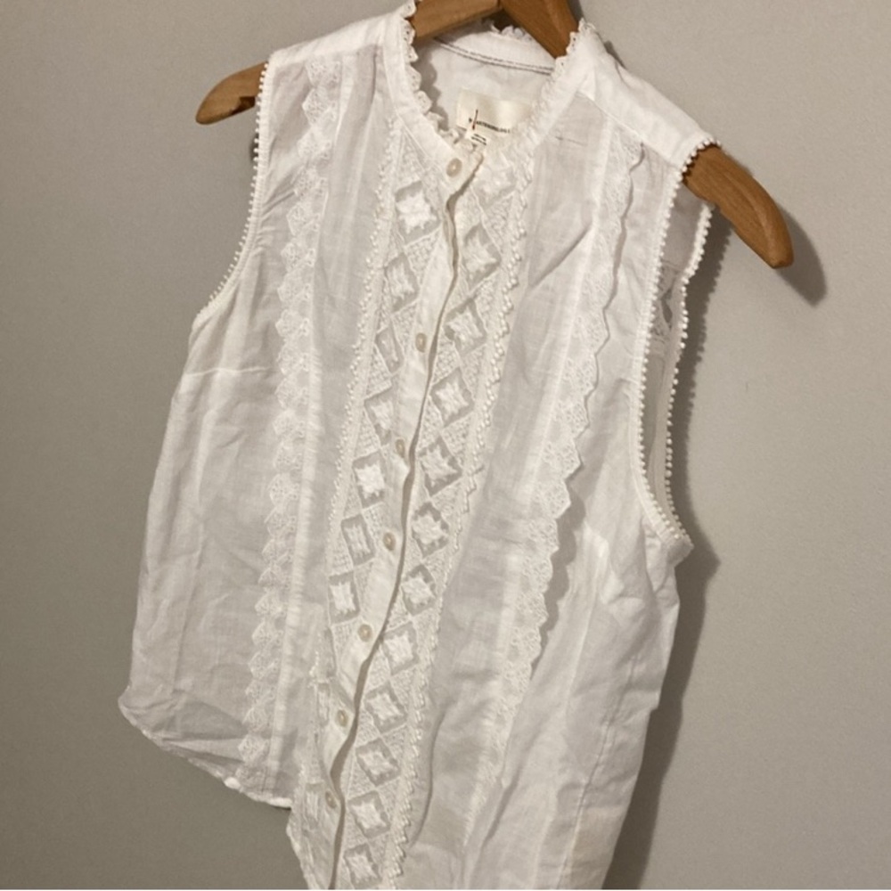Anthropologie White Buttoned Embellished Blouse Mandarin Collar, Size Medium - Picture 4 of 10